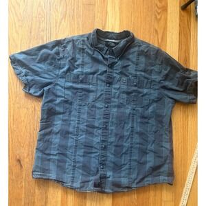 Harley-Davidson Mens 2XL Gray Plaid Snap Front Short Sleeve Biker Logo Patch